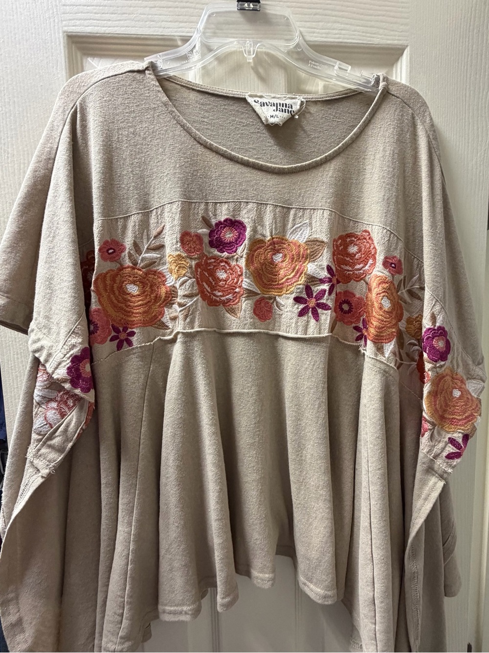 Savanna Jane Taupe Embroidered Floral Swing Tunic sz L